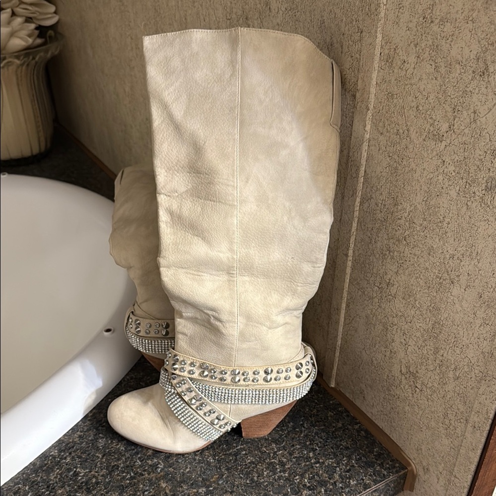 Not Rated White Studded Heeled Boots